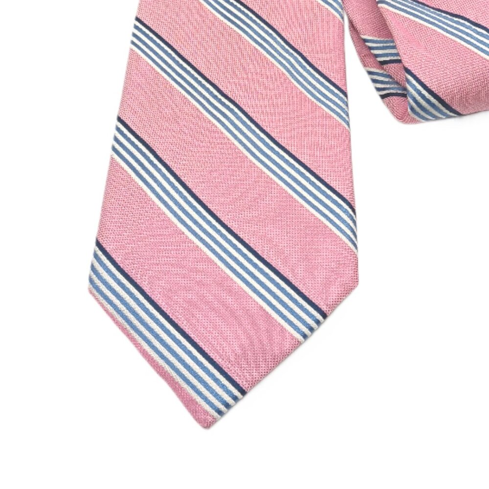 Chaps Silk Repp Tie Mens 59” Pink Navy White Stripe Nautical Coastal Classic New
